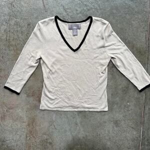 Norton Petites Beige-Black V-Neck Sweater